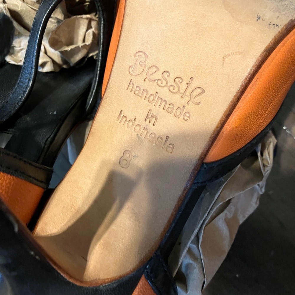 Handmade Leather Orange and Black Tango Heels Size 8 - Picture 6 of 9